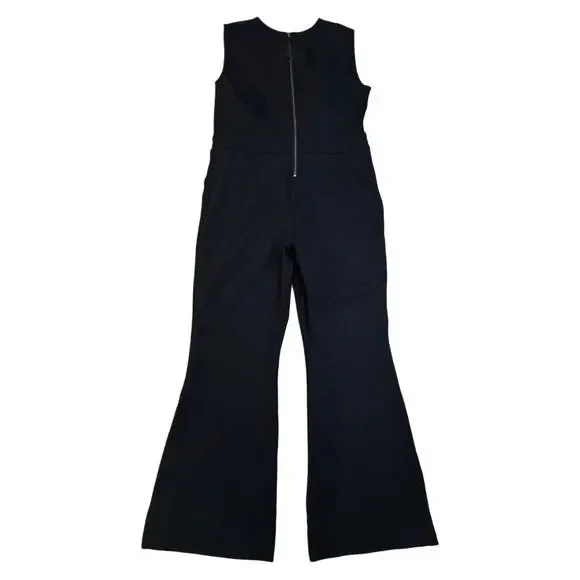 Spanx Perfect Sleeveless Jumpsuit Large Petite LP Black Stretch Ponte Knit Vneck - Picture 9 of 10